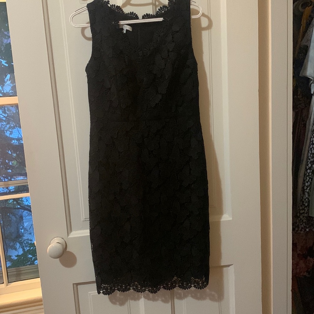 Talbots Black Butterfly Lace Sleeveless Sheath Dress
